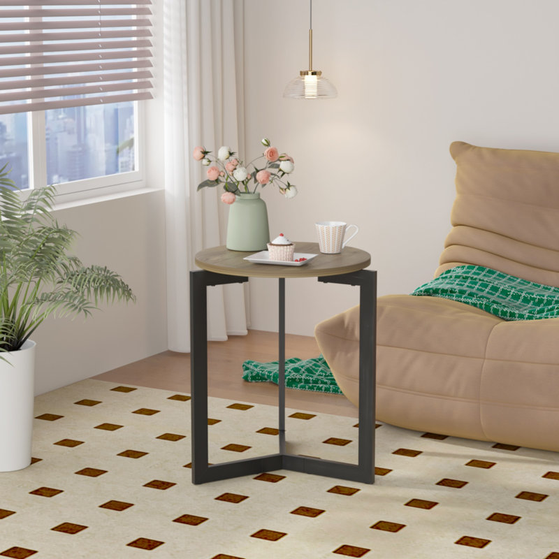 Round Side Table, Round Accent Table, End Table With Metal Frame