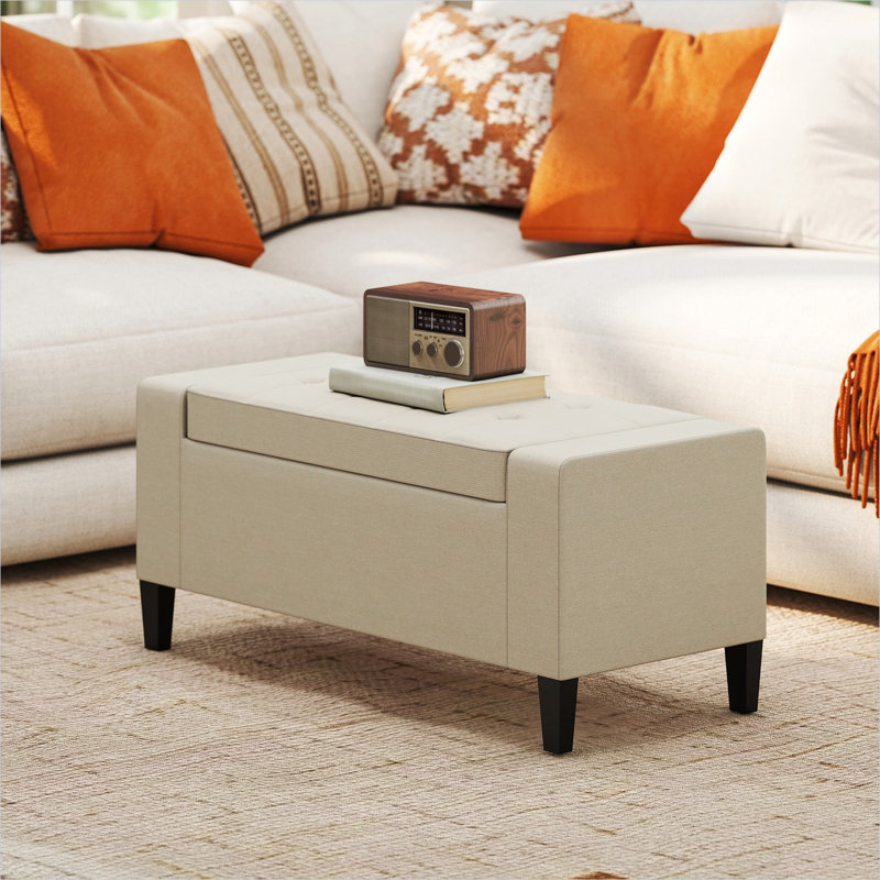 Banc en polyester pour chambre à coucher et salon, 36 po, avec rangement, finition beige, 36 po, polyester beige, Beige