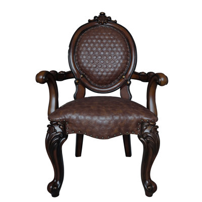 And Enchanting Arm Chair  2  In Brown Cherry With Cushions 2 Chairs Cherry, Intricate Ornate Details Cushioned Seats