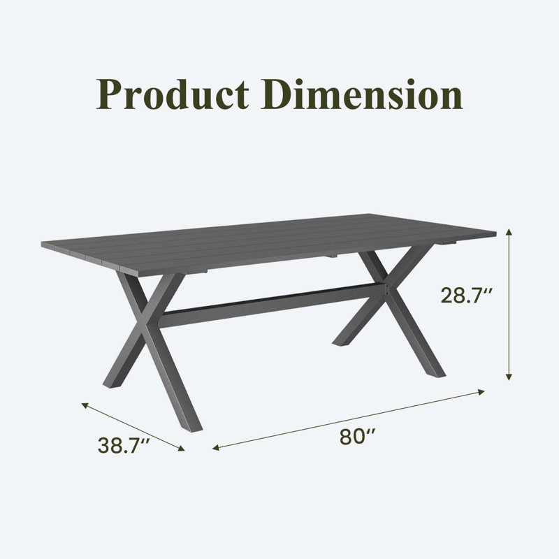 Rectangular Outdoor Dining Table , 203.2cm cm W 98.3cm cm D, Grey