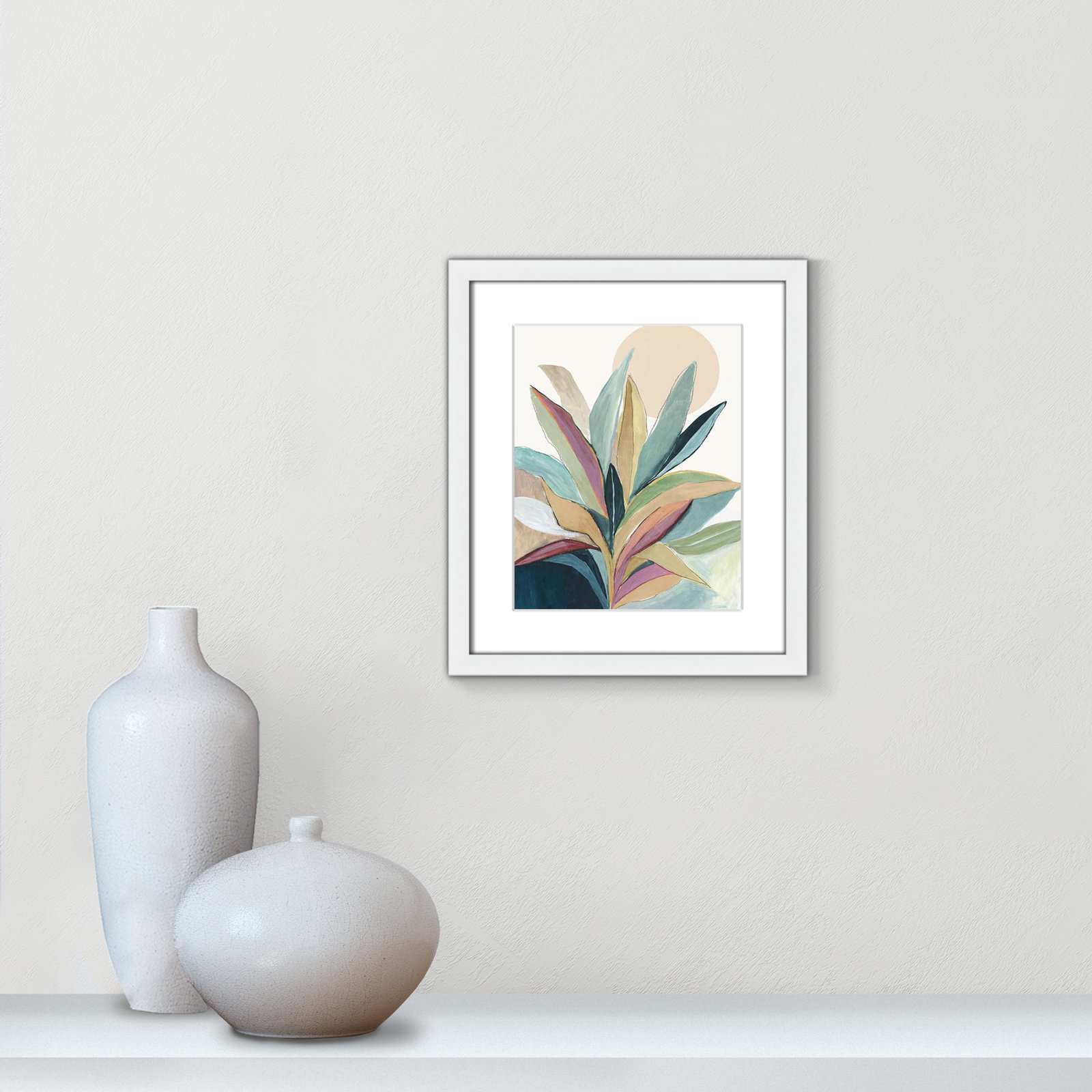 Sherbrooke Sunny Bright Leaves I by Asia Jensen Print, Yes, 15" H x 13" W x 1.25" D, White Single Picture Frame