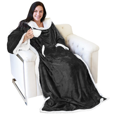 Sherpa Wearable Blanket with Sleeves Arms, Warm Large Snuggly Throw for Women and Men, Gift for Her