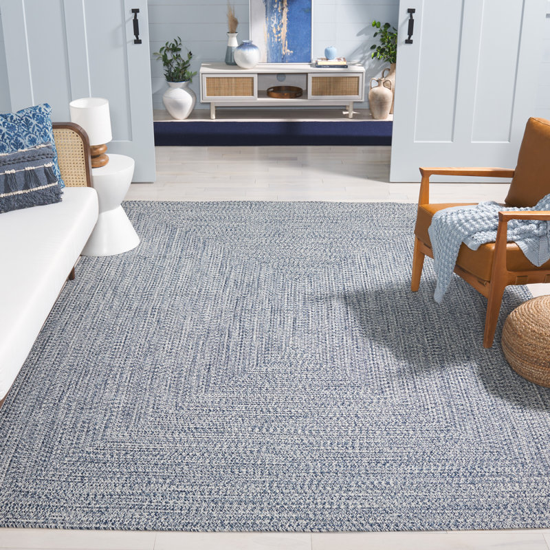 Tapis bleu foncé / ivoire tissé à la main Trombetta, Rectangle 10 pi x 14 pi, Dark Blue/Ivory