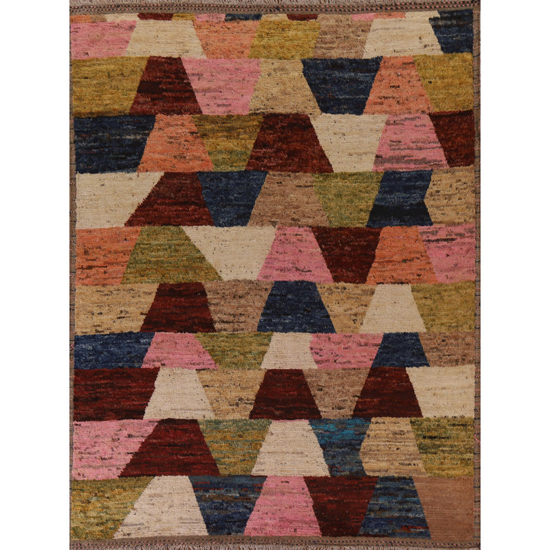 Tapis multicolore en laine noué à la main de conception unique 8 pi 7 po x 9 pi 8 po New Age