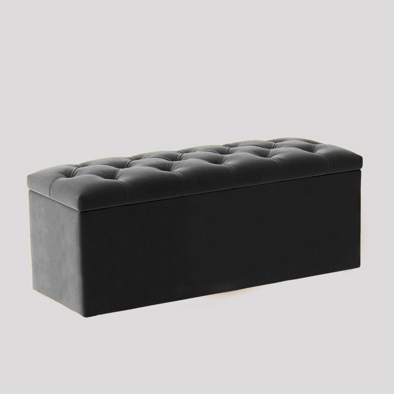  Luna Wide Chesterfield Velvet Rectangle Solid Color Standard Ottoman Box with Storage, Upholstered Deep Storage End of Bed Bench