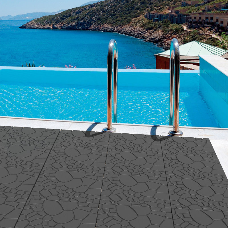 Carreaux de patio en pierre de 12 po à texture de pierre, carreaux de terrasse à emboîtement de module de bricolage, carreaux de cour faciles et rapides à installer pour le porche, le balcon de la piscine, la cour arrière, 44 pièces