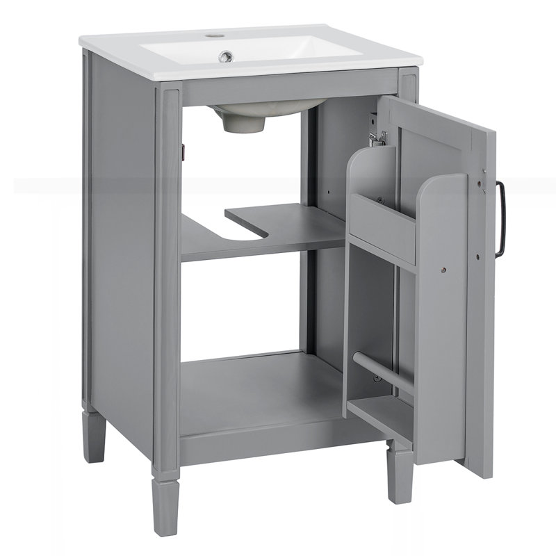 Meuble-lavabo de 20 po avec lavabo en céramique, Gris