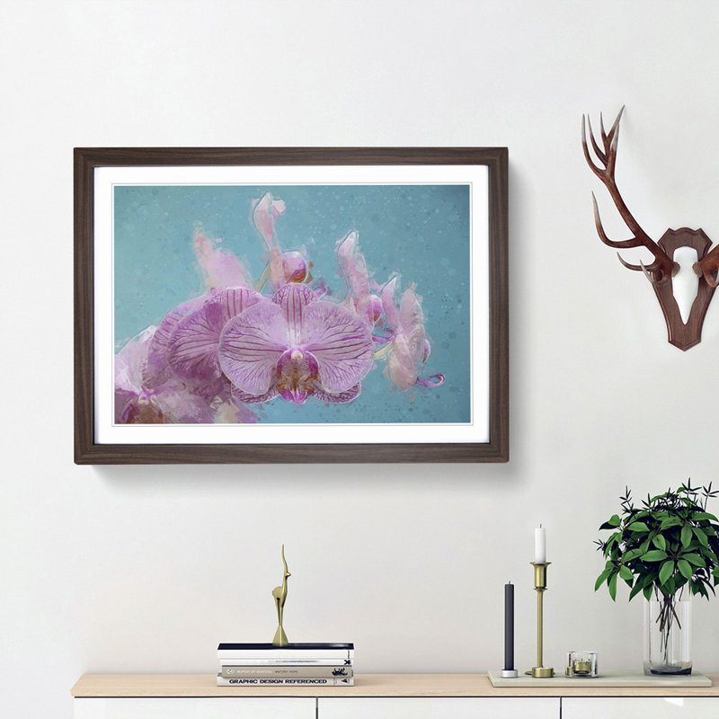 Lilac & Pink Orchids in Abstract - Picture Frame Graphic Art Print, 62cm H x 87cm W x 2cm D, Walnut Framed