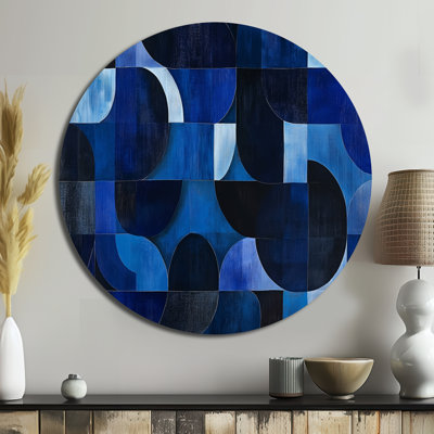 Cercles et blocs indigo - Affiche murale géométrique en métal