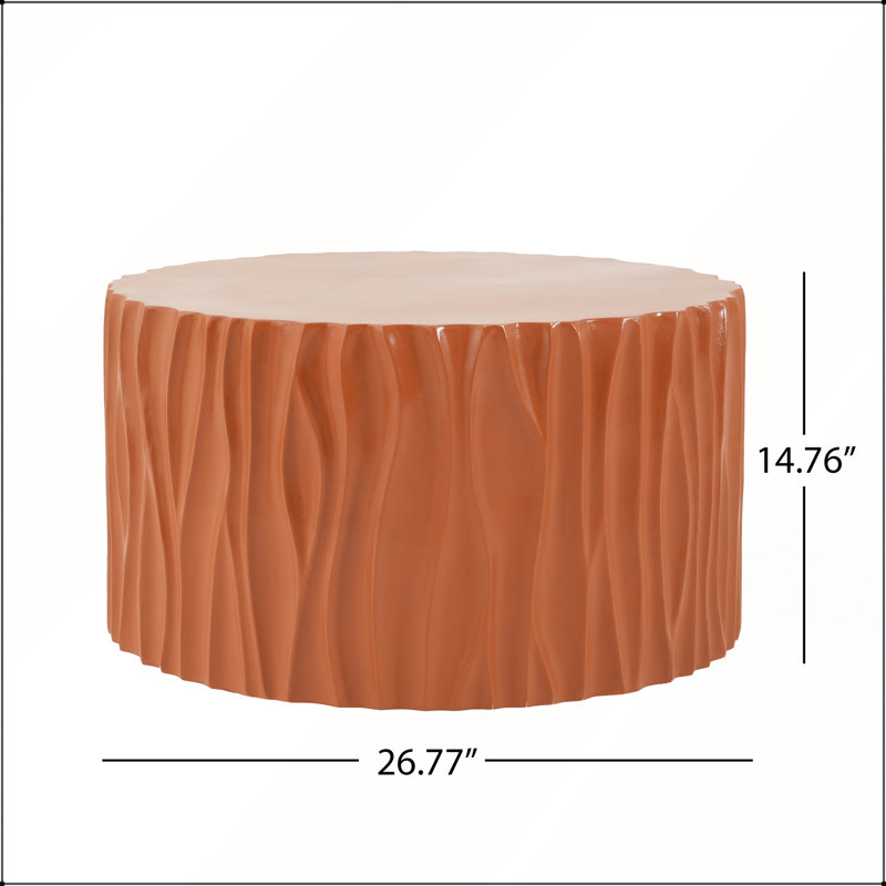 Table basse ronde en terre cuite MGO, table d'appoint cylindrique texturée ondulée, pré-assemblée, capacité de 66 lb, utilisation intérieure et extérieure