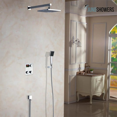 Juno Digital Display Rain Shower Head Set with Handheld Shower