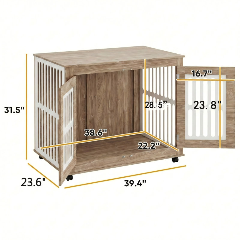 Cage pour chien de 39 pouces conçue comme un meuble, équipée de 2 portes et de tapis de sol antidérapants réglables, convenant à toutes les tailles de chien, avec une finition brun noyer