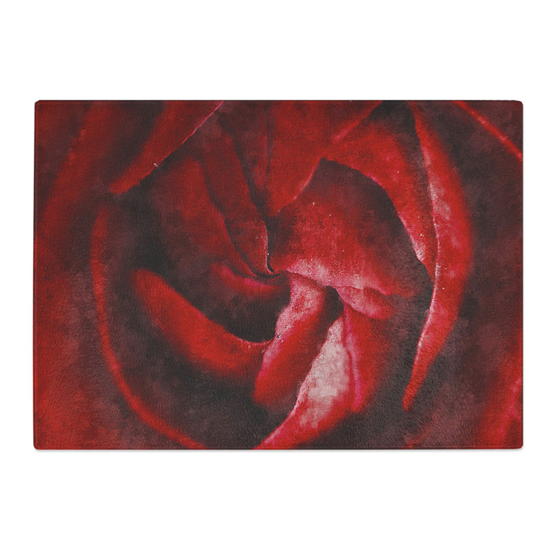 Tempered Glass Petals of Red Flower Chopping Board, 28.5 cm x 39 cm