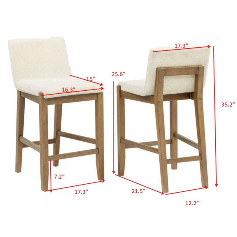 Solid Wood Upholstered Counter Height Bar Stool Set Of 2, White