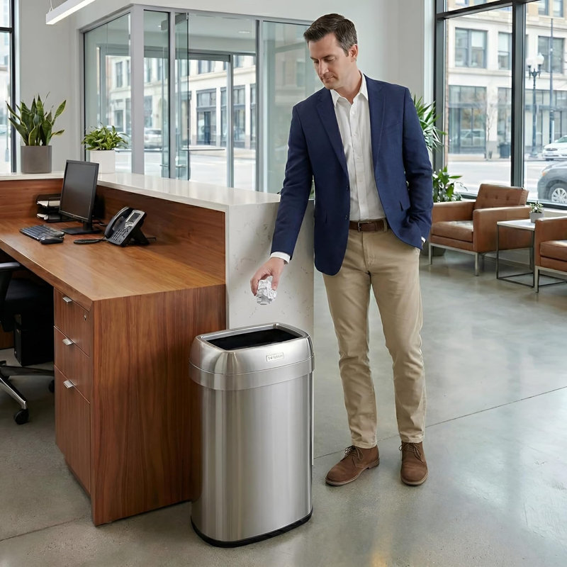 Poubelle ouverte en acier inoxydable, 13 gallons, Acier Inoxydable