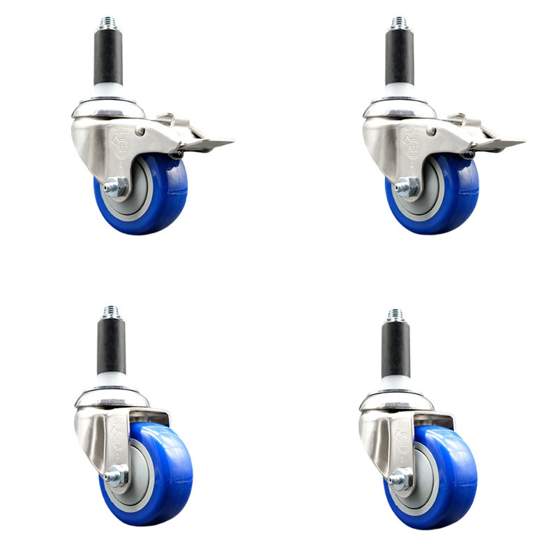 Ensemble de 3 roulettes à tige pivotante en polyuréthane 3 pouces 316SS