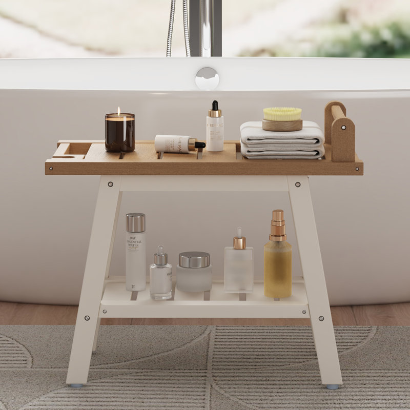 Banc de douche en polyéthylène Natilea, H 20 po x l 24 po x P 12 po, Brun / blanc