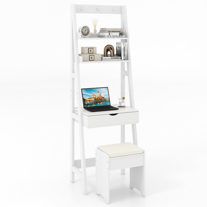  Vanity Desk w/ Flip-up Mirror and Stool w/ 3-Color Lighting 6 Compartments