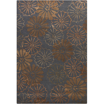 Tapis en laine à motif floral médaillon transitionnel orange / gris Clotell Authentic