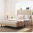 Full Size Beige Metal Platform Bed - Modern Design with Integrated Charging Station | Noise-Free Structure, No Box Spring Required, Sturdy & Stylish