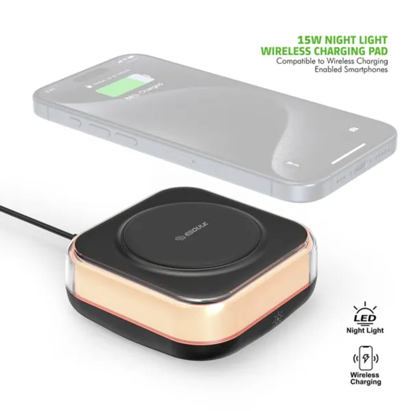 Chargeur sans fil 15 W avec veilleuse réglable, station de charge rapide 3-en-1, type C inclus Compatible avec les écouteurs Qi
