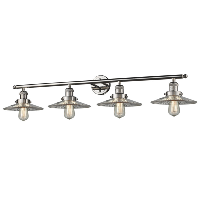 Reyhani 4 - Light Dimmable Vanity Light, Polished Nickel, Clear Halophane, 60 Watt Vintage Incandescent Bulb