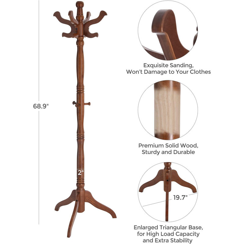 Eucalyptus Wood Hall Tree Coat Rack with 11 Hooks