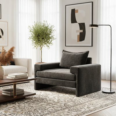 Arden Mid-Century Modern Chenille Upholstered Armchair With Wide Armrests And Oversized Cushions