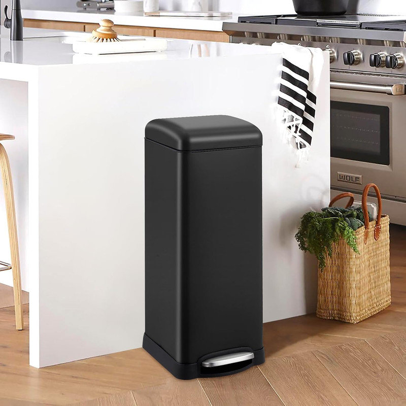 Poubelle de salle de bain 8 gallons, poubelle à pédale carrée 30 litres en acier inoxydable, vert, Noir