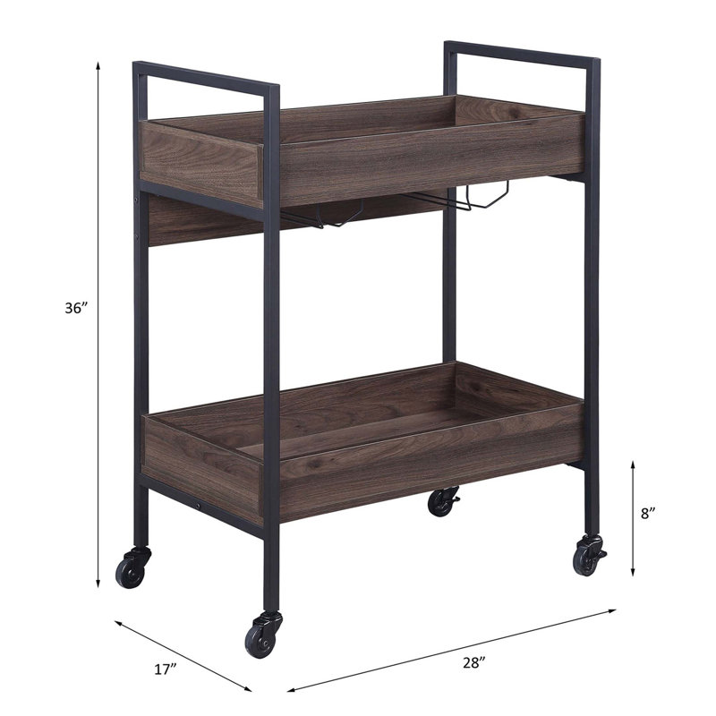 Chariot de service rectangulaire industriel avec tablette à 2 niveaux et porte-gobelet pour faciliter le déplacement et le rangement