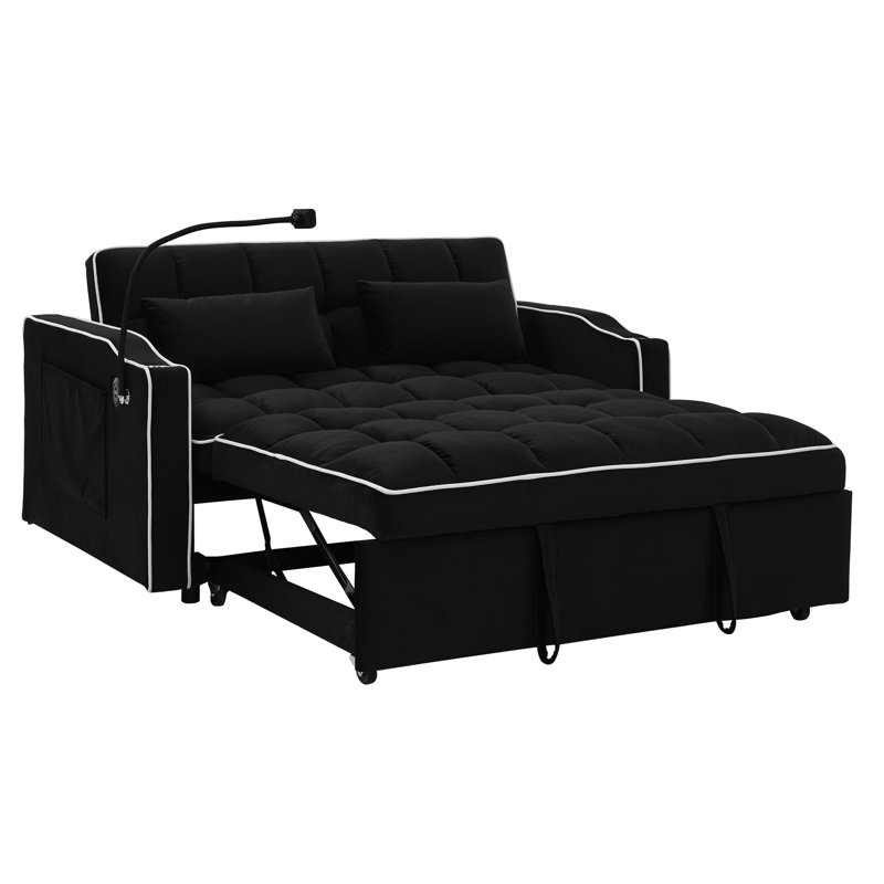 Modern Bed With Adjustable Back, Port, Ashtray & Phone Mount - Black Velvet Foldable Back And Function  Black