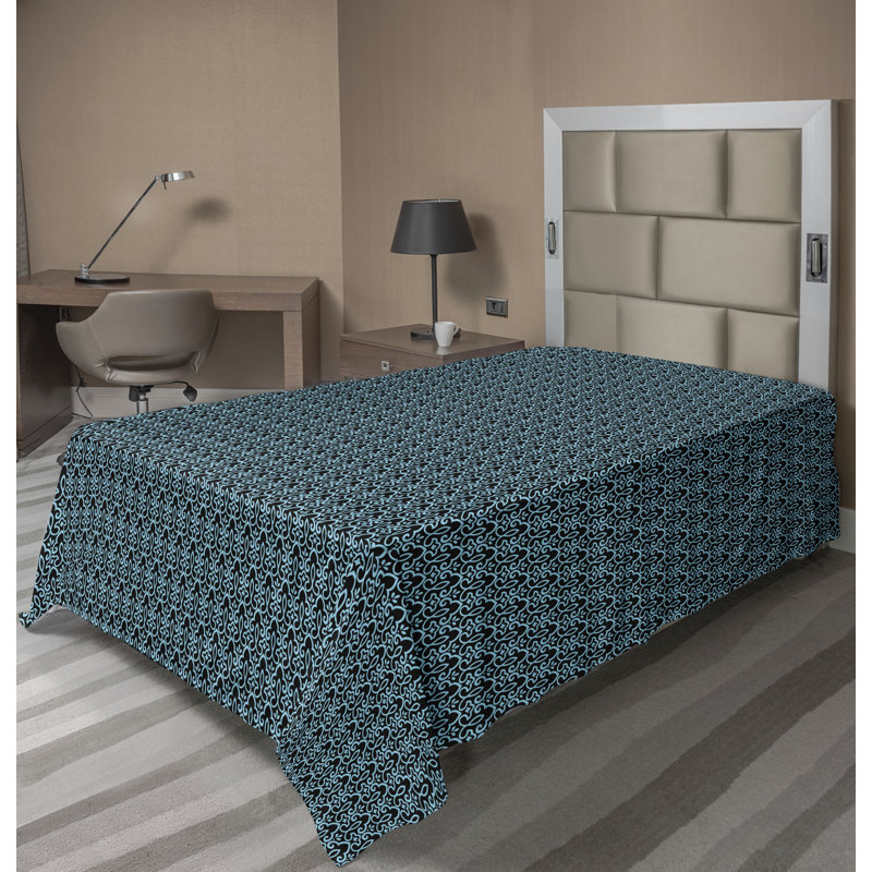 Drap-housse à motif floral Ambesonne, Drap plat pour lit simple TG, Bleu ciel, gris anthracite / damas