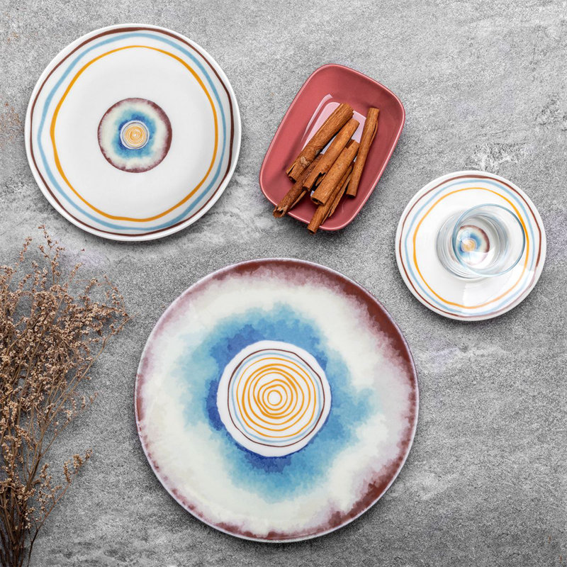Ensemble de petit déjeuner (25 pièces), Bleu / blanc, Géométrique