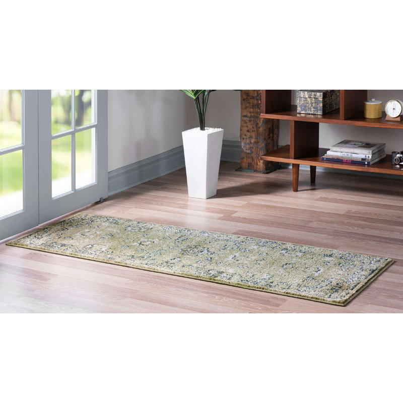 Tapis contemporain Endel couleur mousse, Tapis de couloir 2 pi 7 po x 10 pi