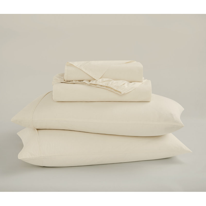 100% Cotton Standard Sheet Set, Queen Sheet Set with 2 Pillowcases, Chalk