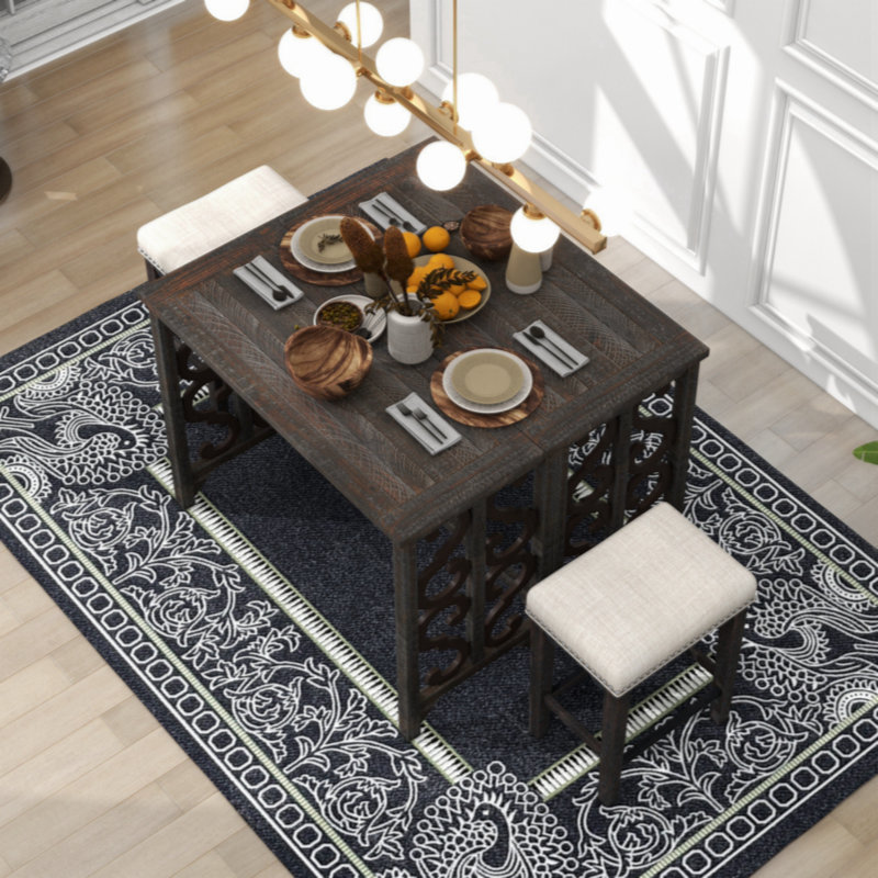 Edmundson 43.7'' L x 43.7'' W Dining Set,dining table set,dining room set, Espresso, Beige/Espresso