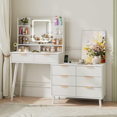 Vanity Desk With Mirror And Lights by Mercer41