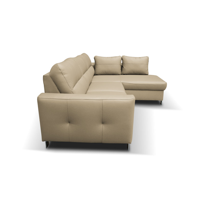 Birdell Leather Corner Sofa with Sleeping Function and Box , Right Hand Facing, Beige
