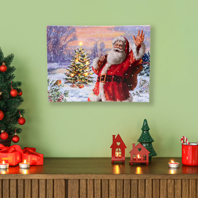 Art mural en toile avec père Noël illuminé 11,75 po x 15,75 po