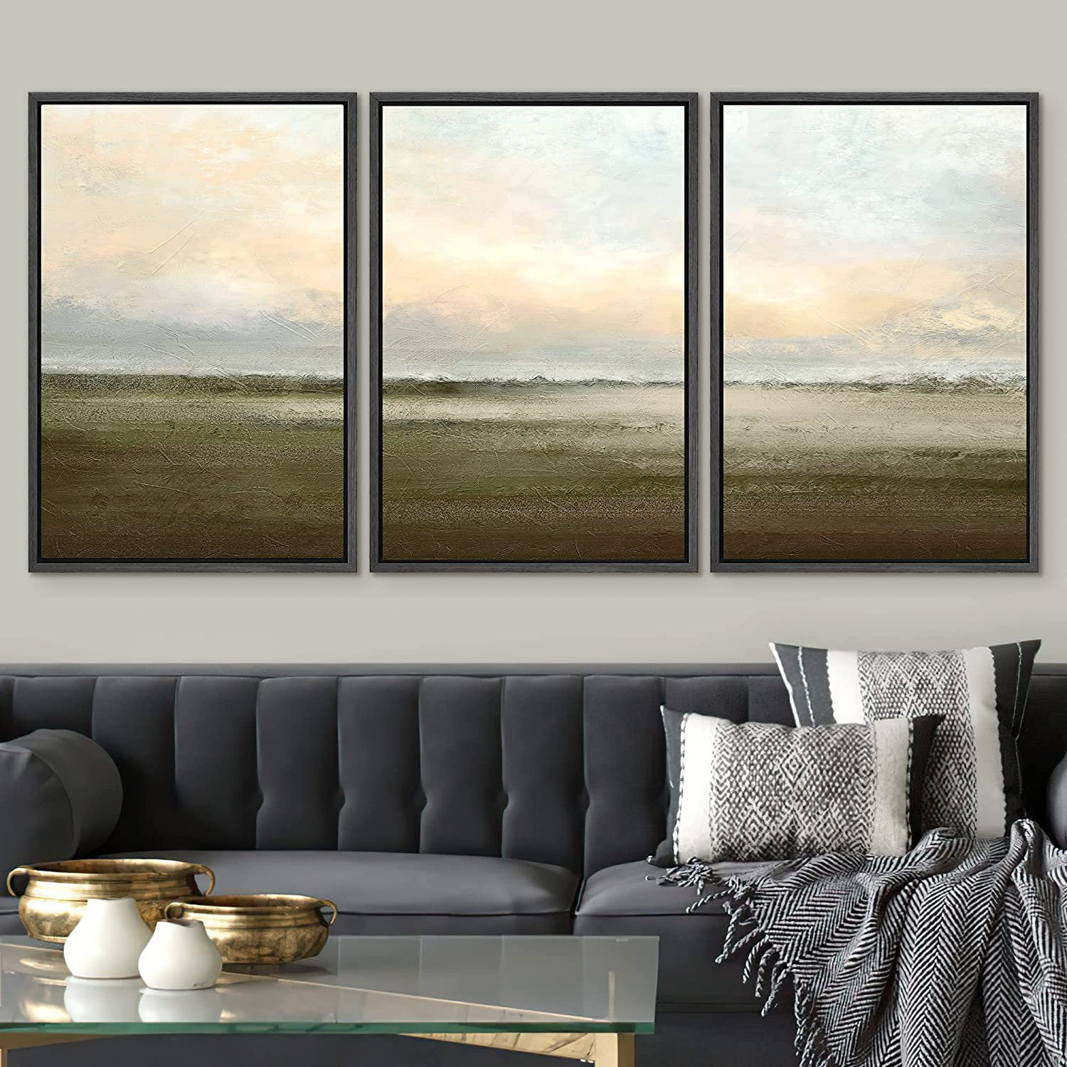 Pastel Forest Tree Abstract Landscape Modern Art Neutral Framed Canvas 3 Pieces Print Wall Art SIGNLEADER Size: 36 H x 72 W x 1.5 D, Format: Brown