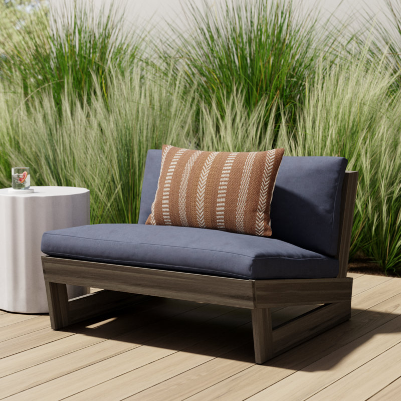Louise Acacia Outdoor Armless Lounge Chair, Gray Frame/Dark Gray Cushion