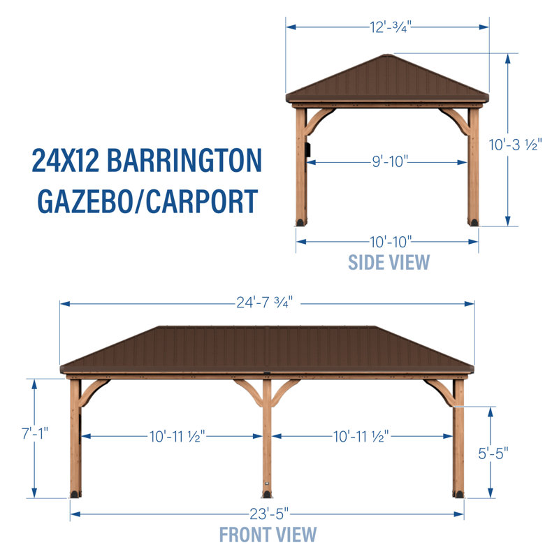 24' x 12' Cedar Wood Gazebo with Galvanized Steel Roof