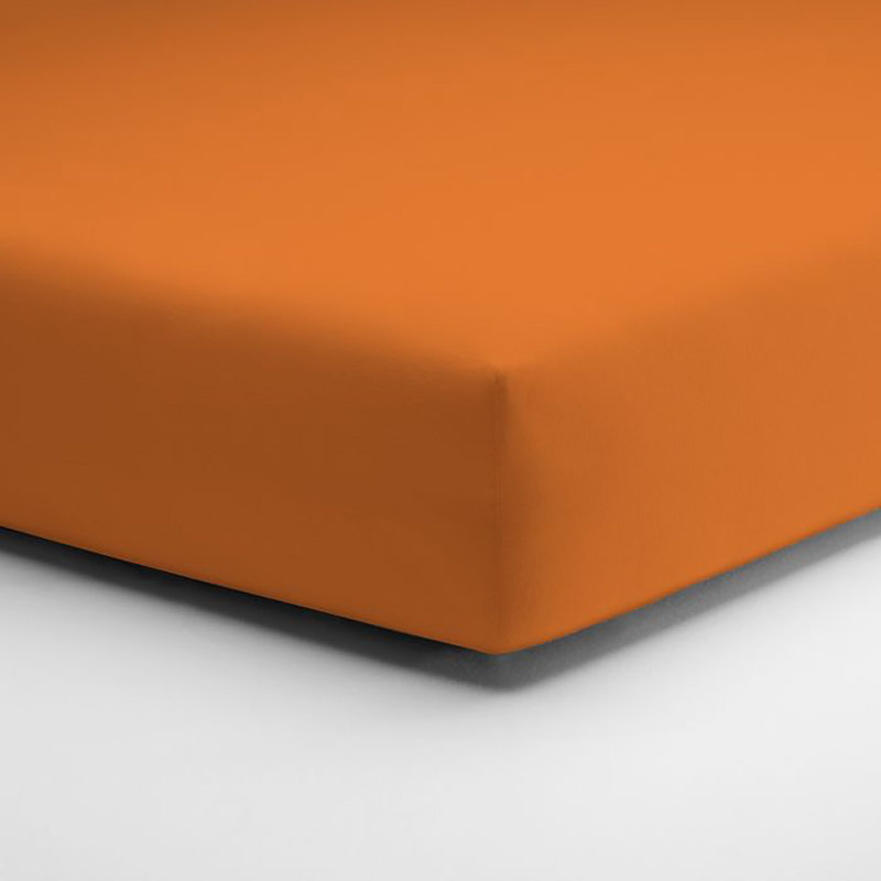 100% Cotton Jersey Knit Fitted Sheet, Orange, L 140x200cm - 160x220cm
