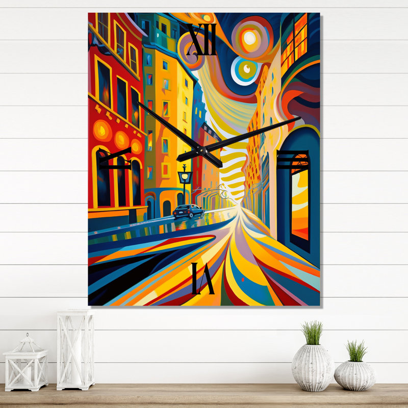 Dynamic Cityscape In Retro Colours II - City Buildings Very Wall Clocks, Extra Large