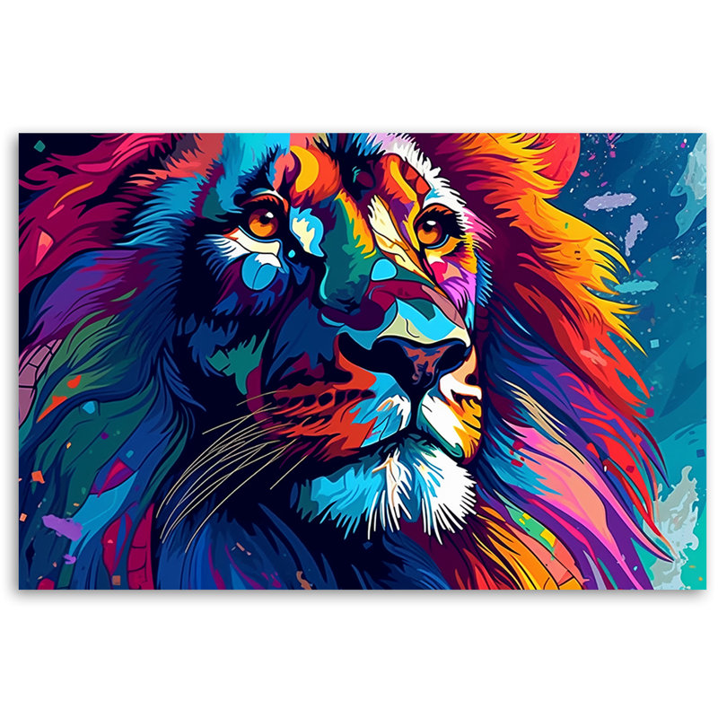 Colorful Neon Lion - No Frame Print on Canvas, 60cm H x 90cm W