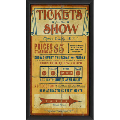 Billetterie pour le spectacle, affiche rétro encadrée