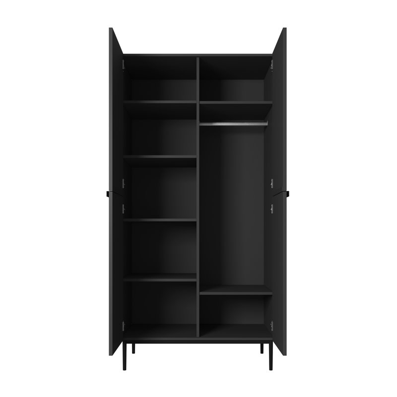 Alhowra 2 Door Manufactured Wood Wardrobe, Black/Matte Black