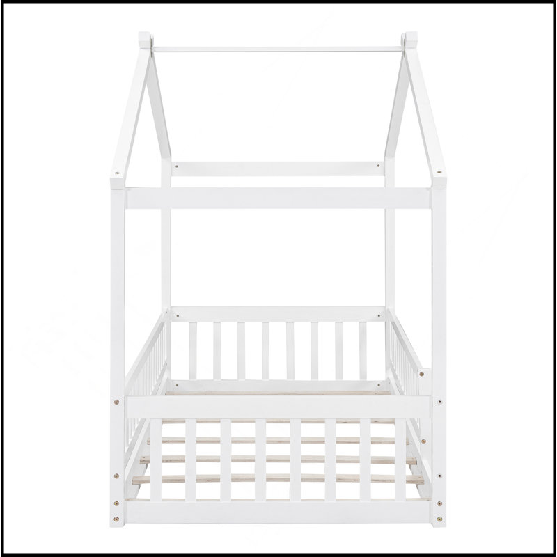 Cadre de lit en bois avec clôture, Gris, Lit double