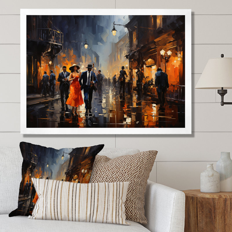 «Music In Harlems IV» - reproduction d'art sur toile, H 34 po x l 44 po x P 1,5 po, Cadre doré simple