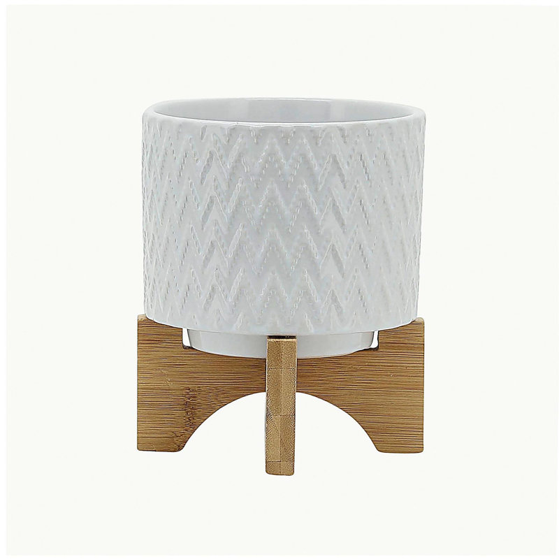 5" CHEVRON PLANTER W/ STAND, WHITE